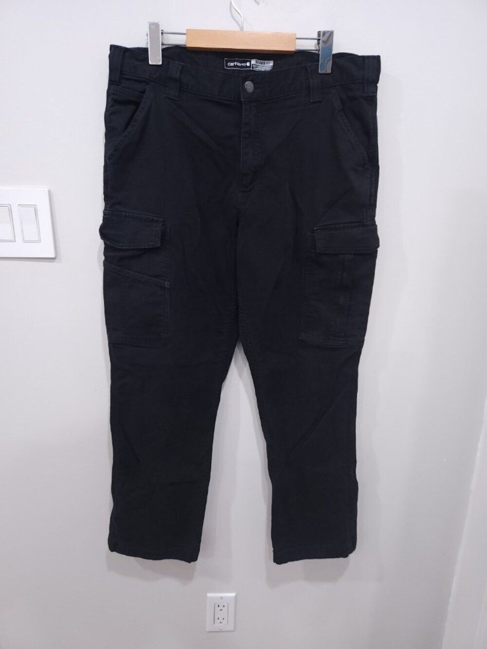 Carhartt Rugged Flex Cargo Work Pants Mens 36x30 Black Relaxed Fit Canvas